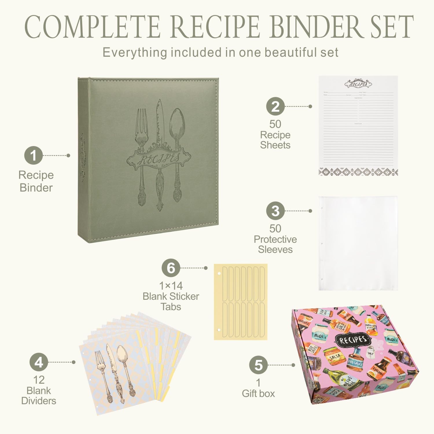 COFICE Raccoglitore per ricette – 8,5 x 11 3 anelli vuoti per la famiglia di ricette da scrivere nelle tue ricette con copertina in ecopelle PU e maniche in plastica (verde scuro)
