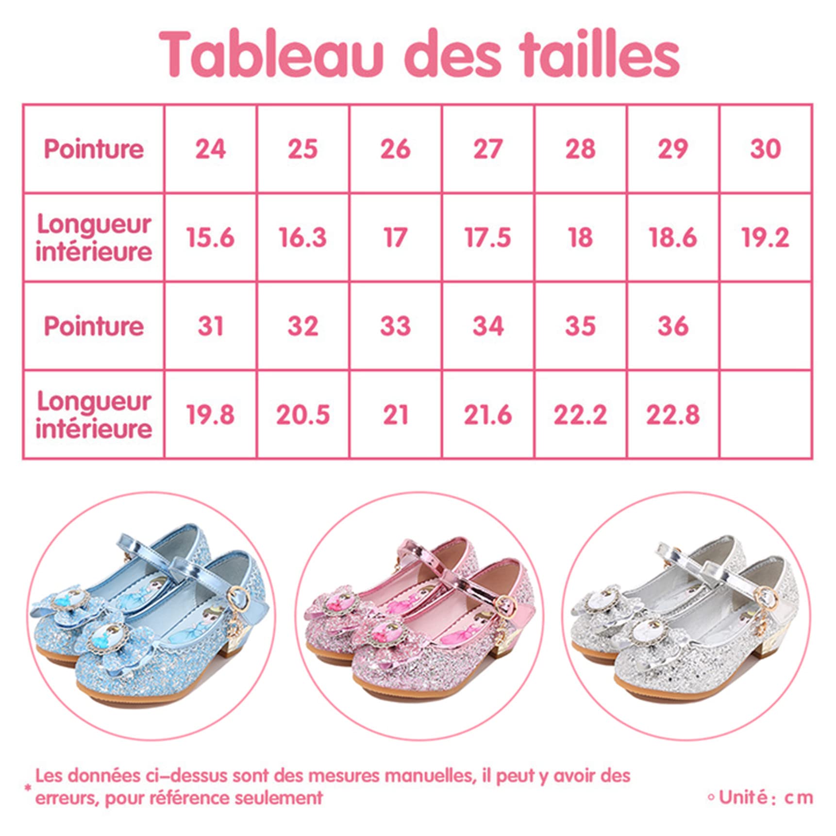 Chaussures Princesse Bout Fermé Talons Antidérapant Paillettes Déguisement Carnaval