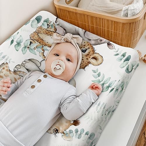 Miniatura 4 de Funda para cambiador de pañales de hojas de eucalipto con estampado de safari africano, animales de la selva, para bebé, niña, niño, jirafa,