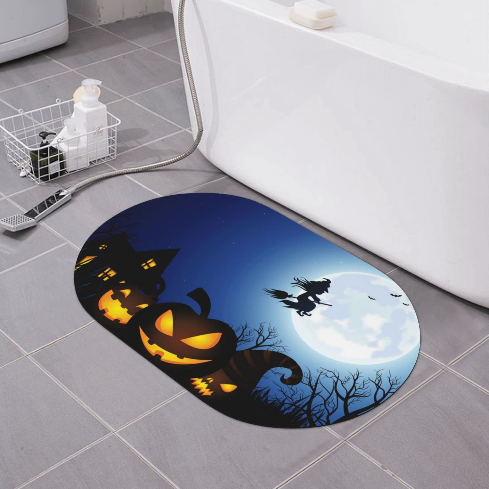 Tapis de bain imprimé Happy Halloween en diatomée premium haute densité