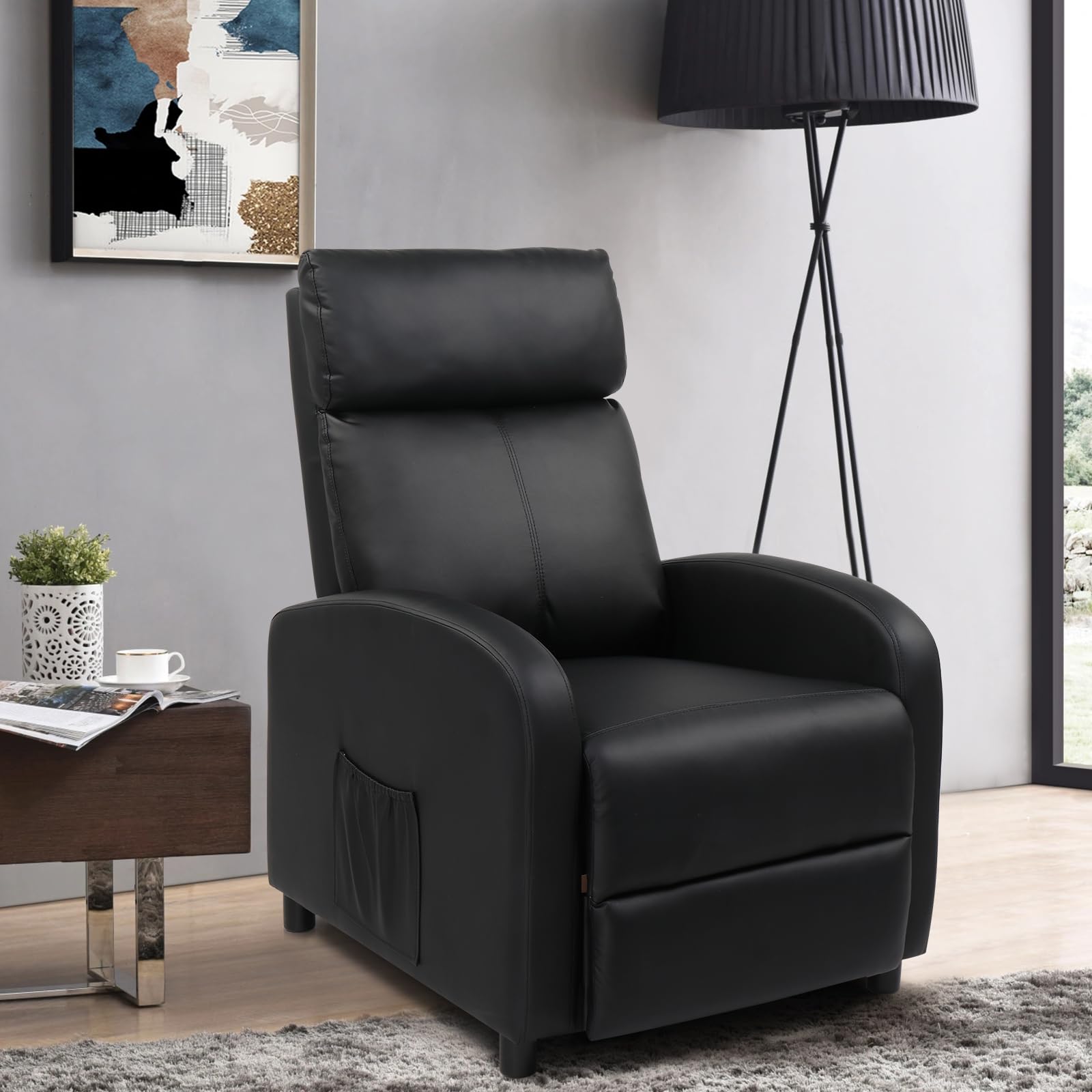 LEADZM Poltrona massaggiante elettrica per TV, con funzione sdraiata, in pelle (nero)