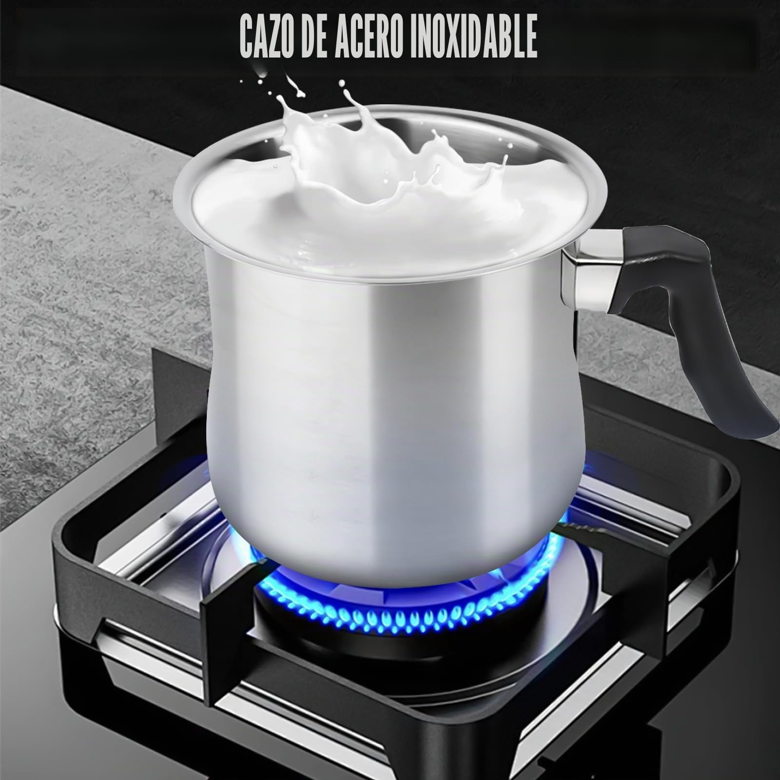 Olla para leche de acero inoxidable de 2 litros, de doble pared, para inducción, con mango de plástico antideslizante, color plateado de gran calidad, para calentar leche en baño maría, olla de acero