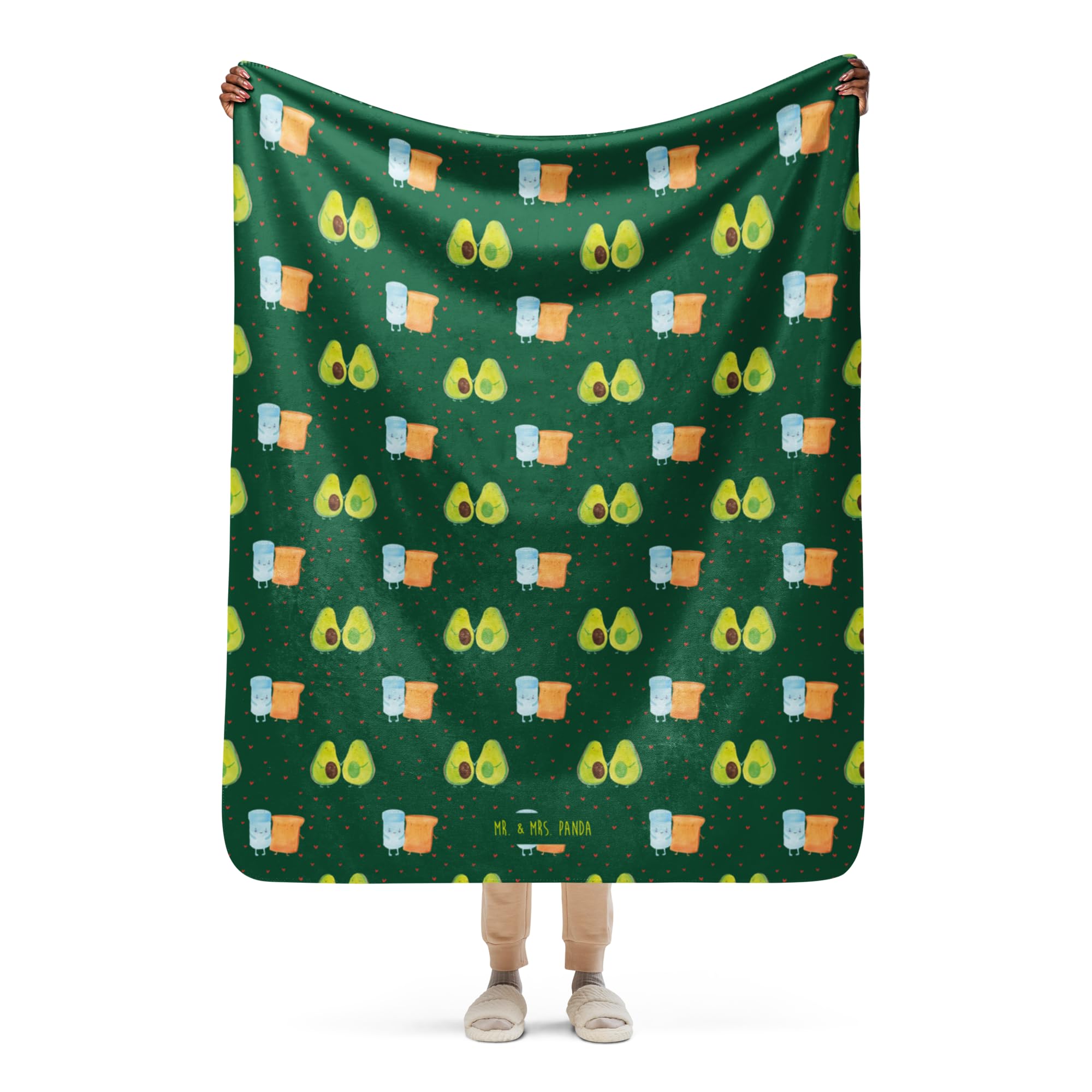 Mr. & Mrs. Panda Plaid Avocado Pärchen 130 x 155 cm - Geschenk, Heimdecke, Decke, Tagesdecke, Schmusedecke, Geburt, Schwangerschaft, Liebe, Wärmedecke, Familie, Couchdecke