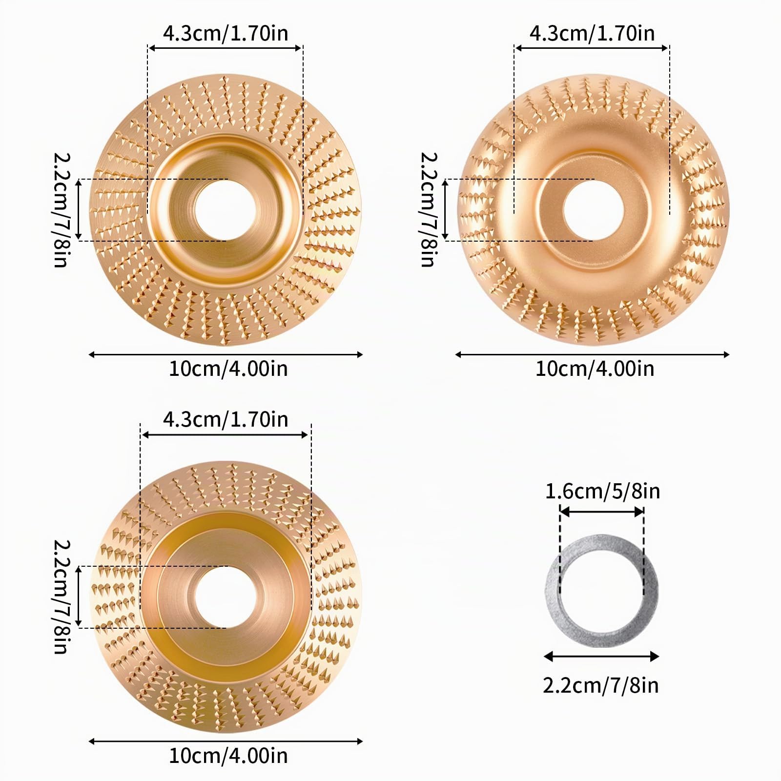 Lot de 3 disques abrasifs pour meuleuse d'angle, disque de sculpture sur bois, métal dur, outil de travail du bois, meuleuse d'angle pour mouler, meuler et couper 100/22 mm