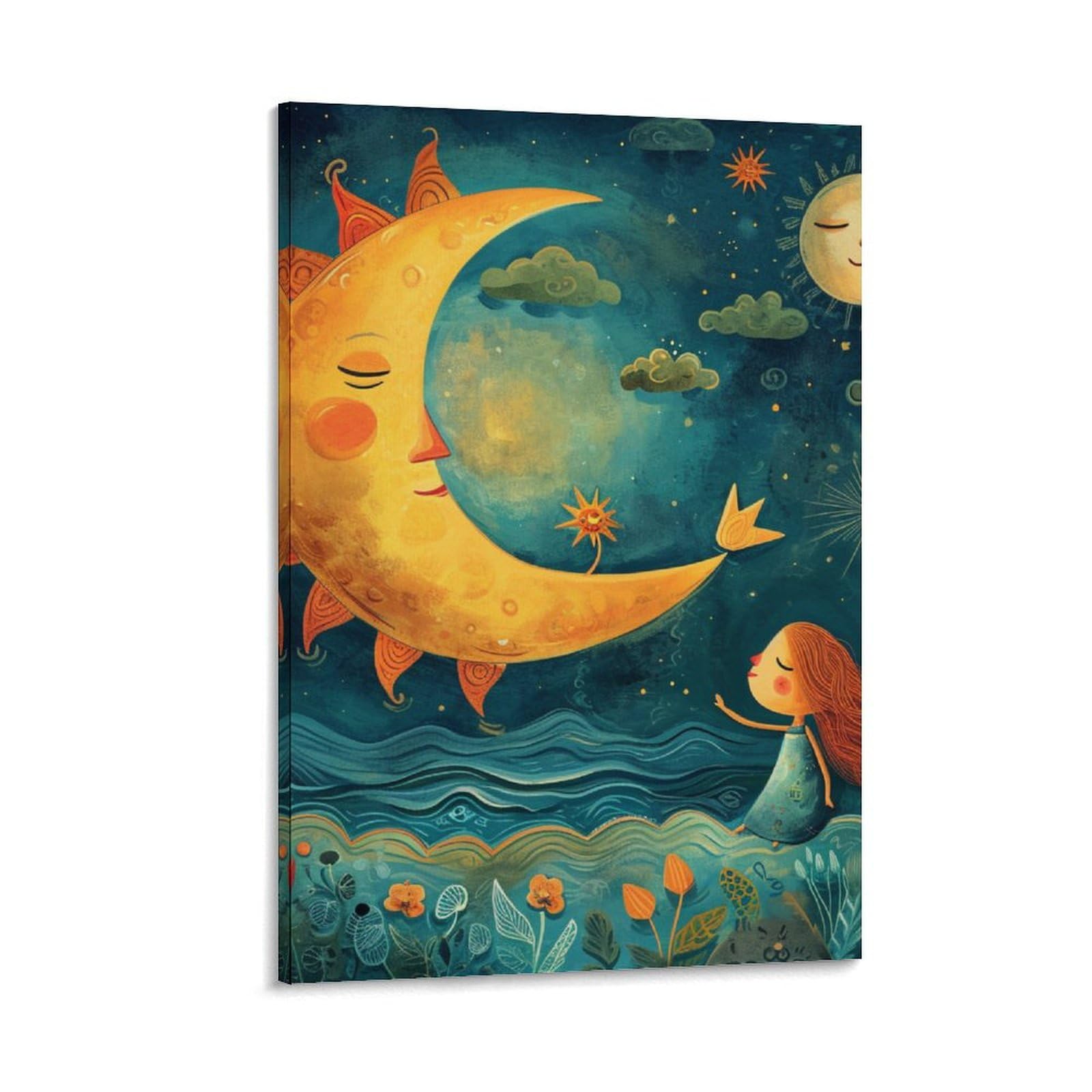 DHBANEIOK Night Sky Canvas Wall Art Customised Personalised Photo on Canvas for Bedroom Room Picture Digitally Printed 08x12inch(20x30cm)