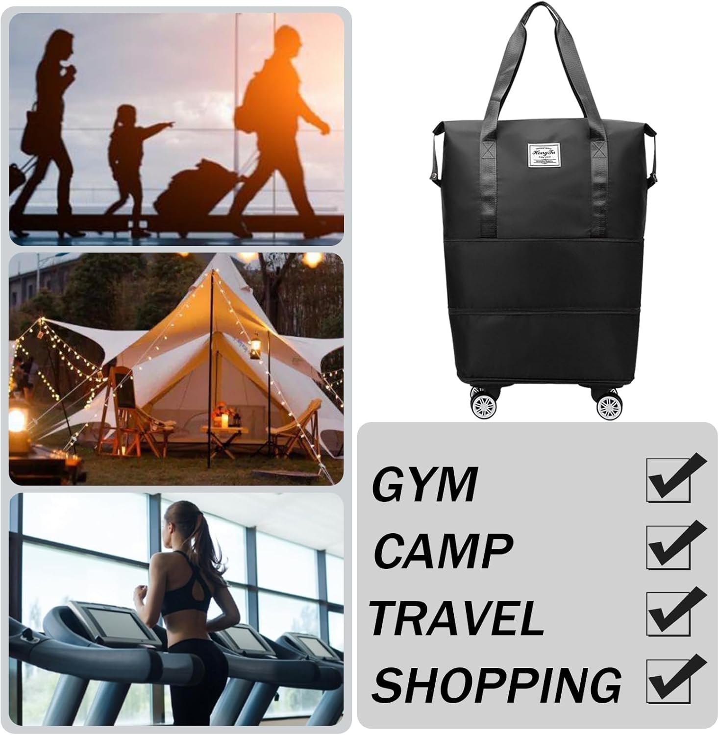 Travel Rolling Duffel Bag with Removable Wheels,foldie travel bag expandable,Expandable Foldable Carry-On Luggage for Trip or Hospitalization - Image 9