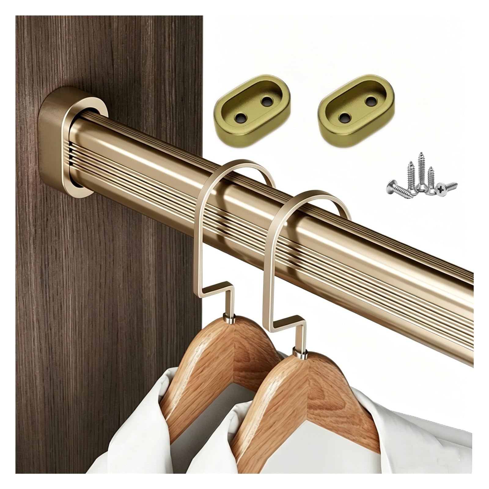Cuttable Oval Wardrobe Rods, Heavy Duty Aluminum Closet Rod with Flange Set 45 55 65 75 85 95 105 125cm, Apartment Clothing Store Garment Bar for Hanging Clothes(Closet Width 170cm/67")