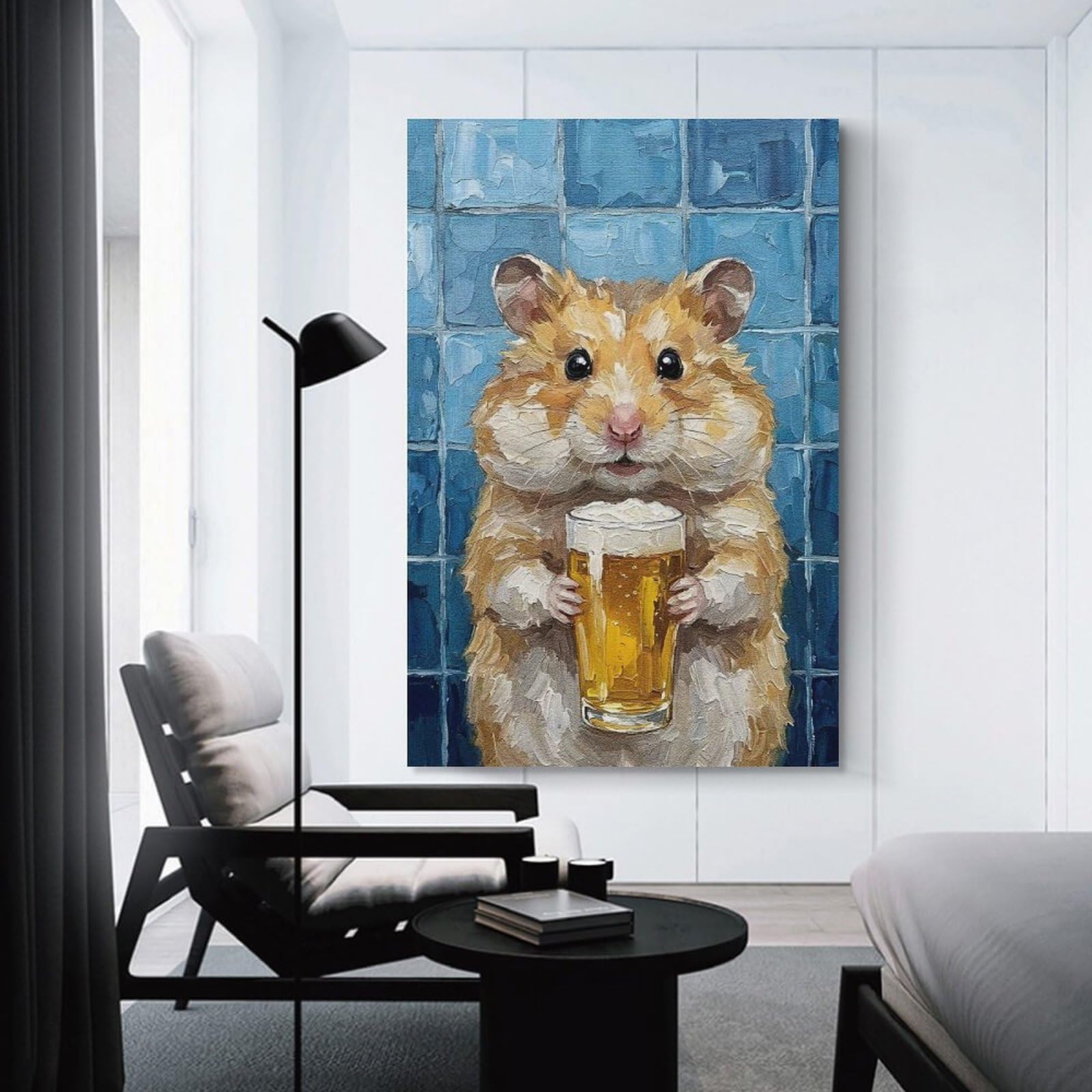 Junmoney Unframe-Style-11 Hamster With Beer Painting Canvas Wall Decor, 24X36inch(60X90cm), For Wall Displays, Bedrooms Or Room Updates, Wall Decor Suited To Curated Displays