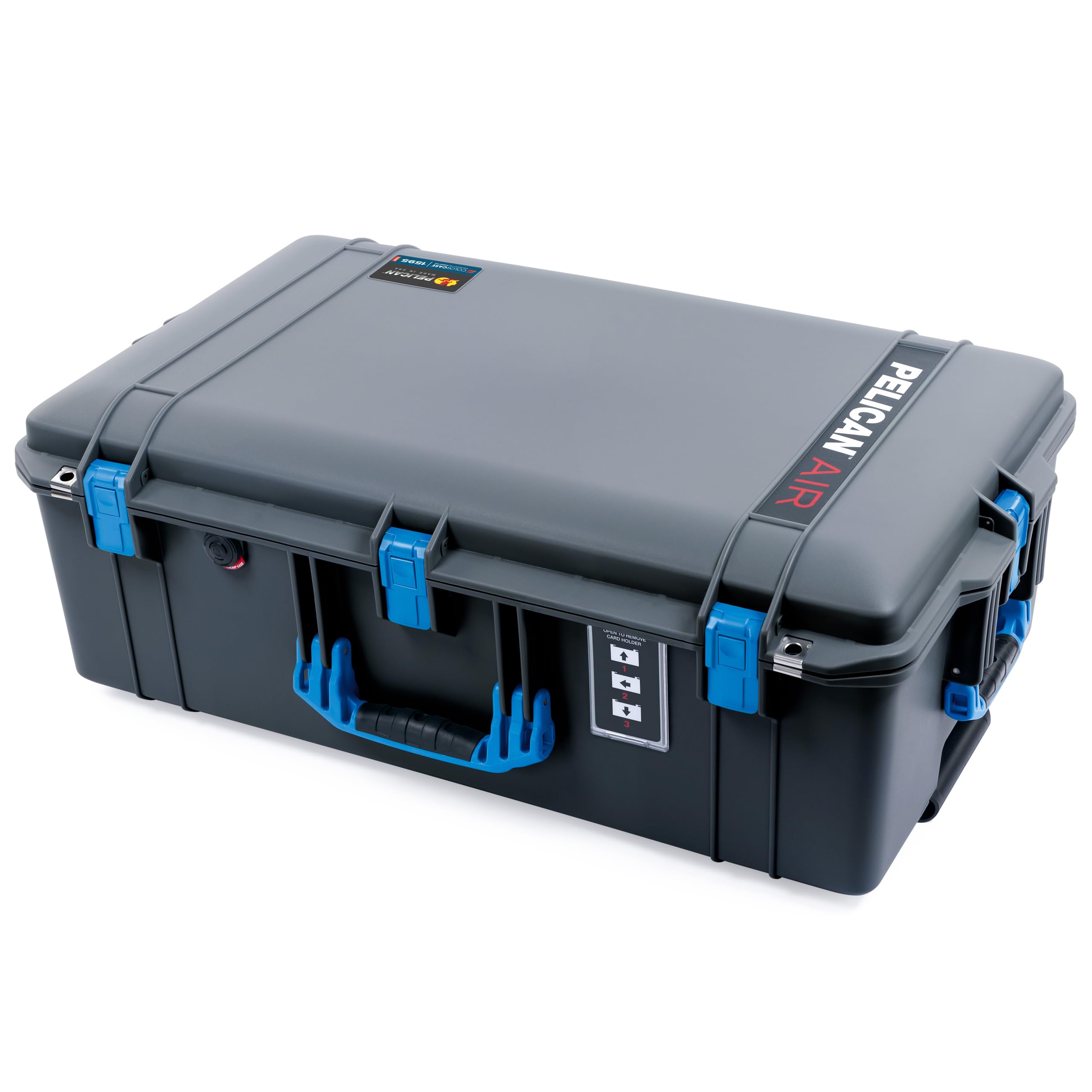ColorCase Pelican 1595 Case Charcoal - Large Sized Waterproof Case with TrekPak Divider System & Combo Pouch Lid Organizer- Blue Handles & Latches
