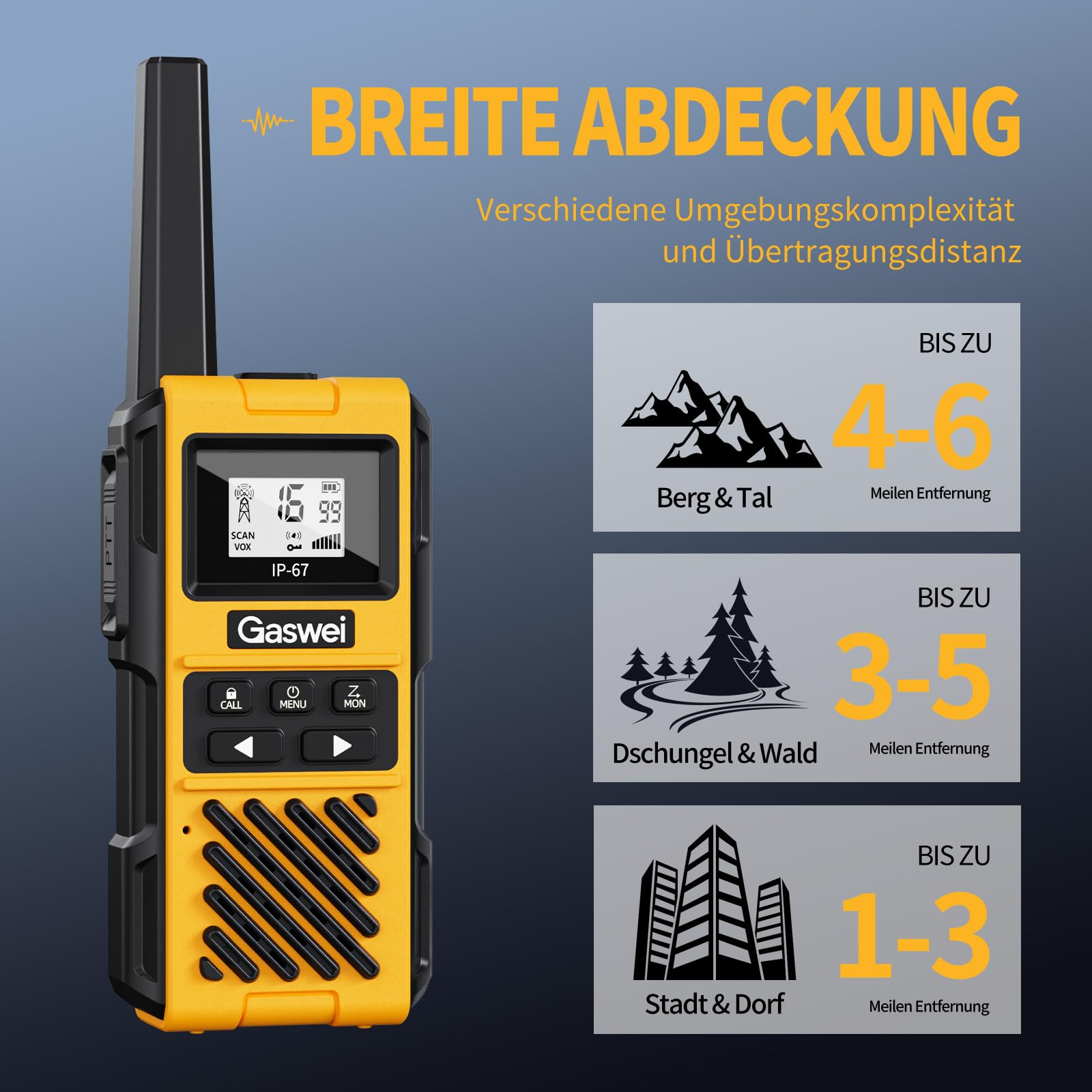 Gaswei G1pro Hochleistungs- Walkie Talkies mit großer Reichweite für Erwachsene, wiederaufladbare Notfallfunkgeräte, 16-Kanal-Walkie-Talkie mit Lithium-Ionen-Akku, IP67 wasserdicht.(4 Stück)