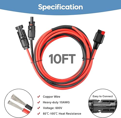 Miniatura 5 de Cable de panel solar de 10 AWG a conector Anderson, cable de extensión solar compatible con el puerto Anderson PowerPole para RV, Goal Zero Yeti,