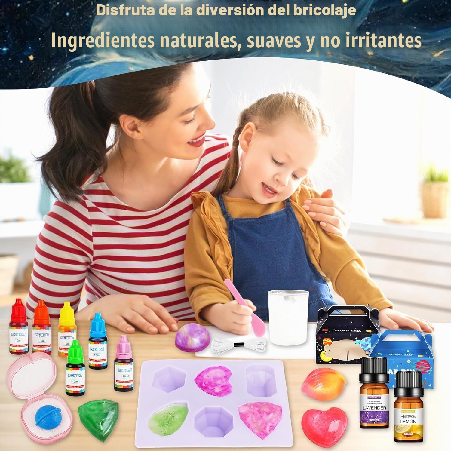 TOSUTO Fabrica de Jabones para Niños,Juego Hacer Jabones,Kit de Inicio para Hacer Jabón Creativo DIY con jabón base y moldes de silicona - Para adultos y niños,regalos de cumpleaños y Navidad