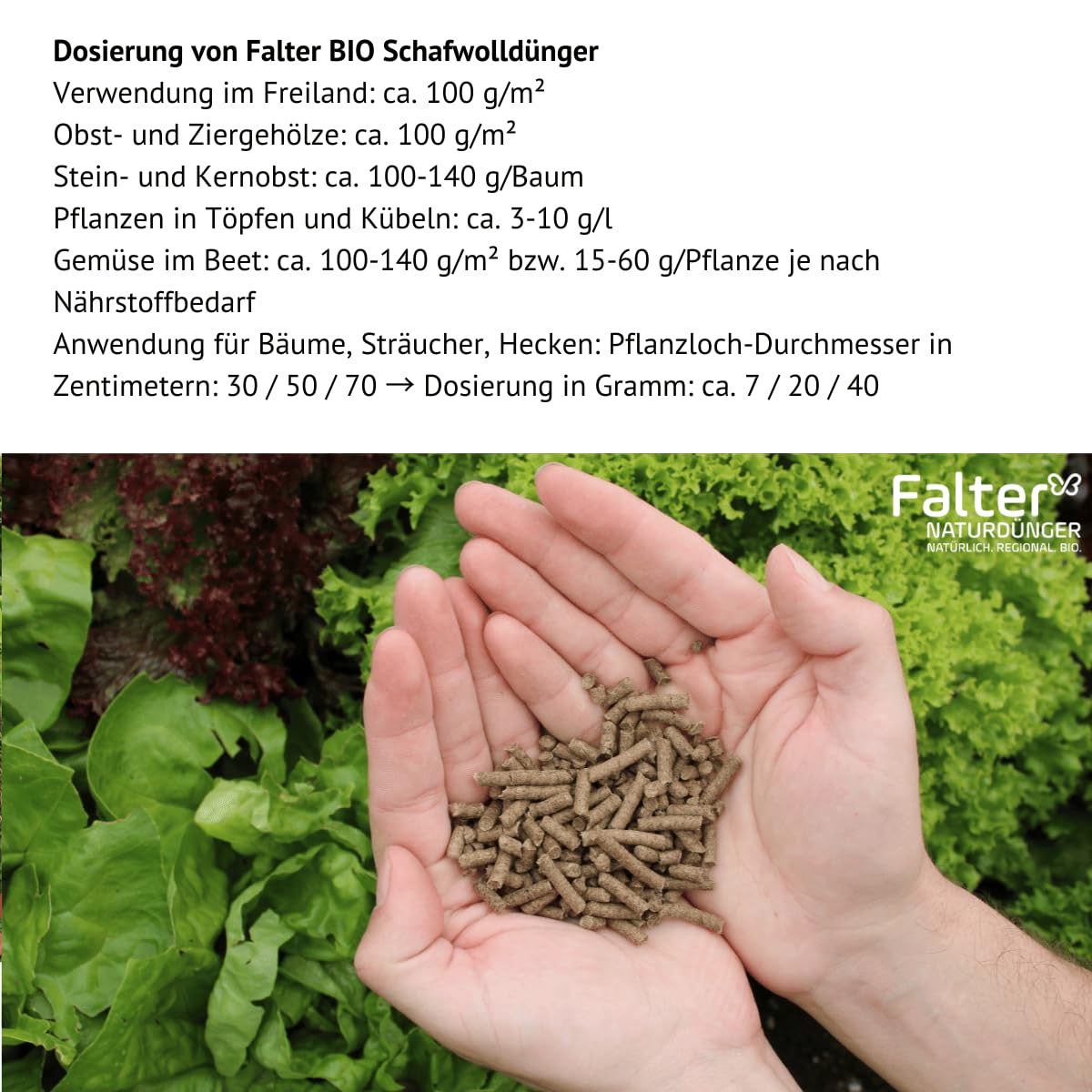 Falter BIO Schafwolldünger Mini-Pells 20 kg | Schafwollpellets pur | Mini-Pells aus 100 % Schafwolle für Gemüse, Obst, Kräuter und Blumen