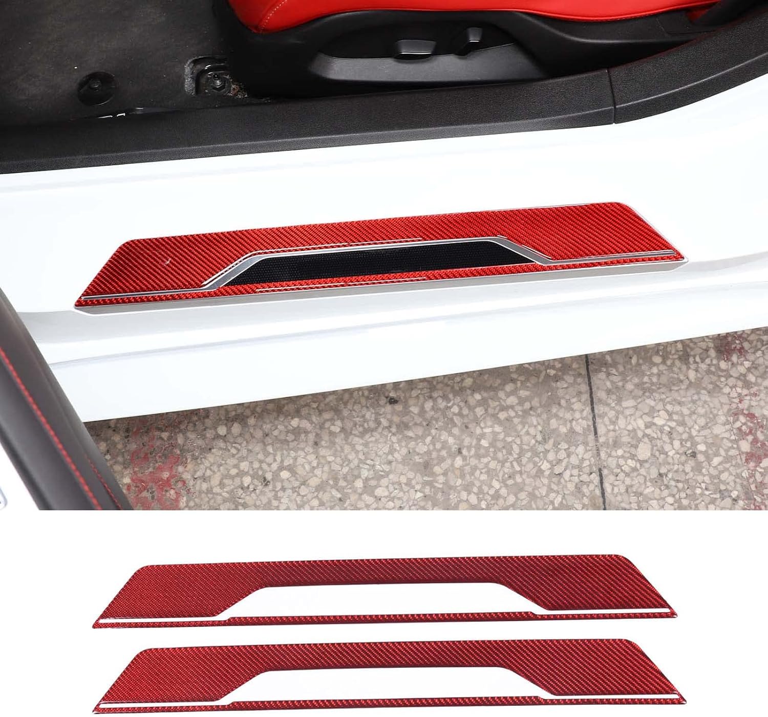Soft Carbon Fiber Door Sill Guard Trim Compatible with Chevrolet Corvette C8 2020-2026, Threshold Strip Door Entry Guard Decorative Strip Accessories 2Pcs (Red)
