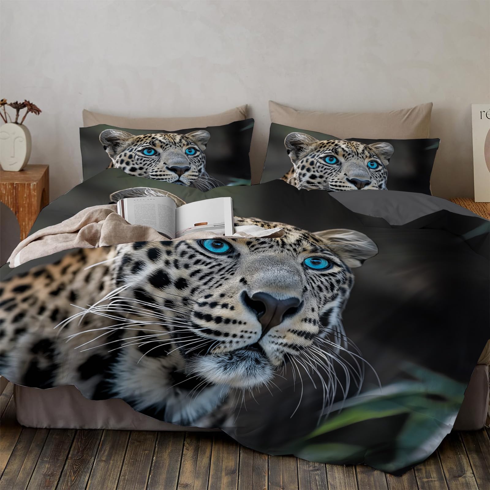 Parure de lit léopard réaliste 240x260 avec sa housse de couette réversible et 2 taies d'oreiller