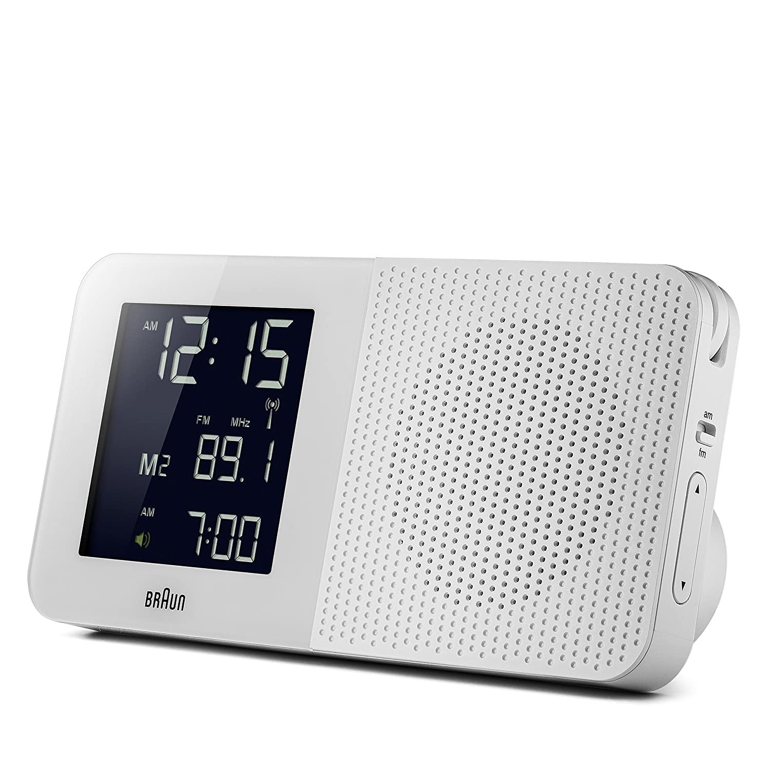 Digitaler multiregionaler Funkwecker von Braun mit FM-/AM-Radio, negatives LC-Display, Schnelleinstellfunktion, Alarmfunktion, in Weiß, Modell BNC010WH-RC