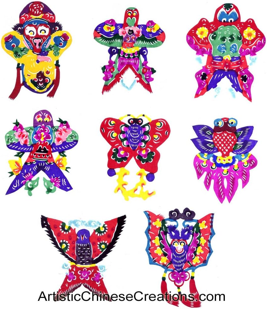 Chinese Paper Cuts - Kites (Set of 8) 100% Hand Crafted Chinese Paper Cutouts