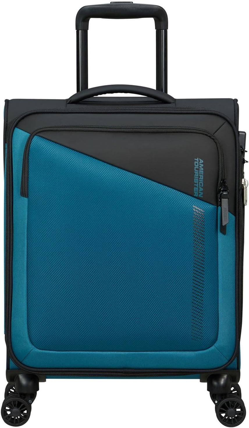 American Tourister Daring Dash - Spinner S, Expandable Hand Luggage, 55 cm, 39/46 L, Black/Blue (Black/Blue)