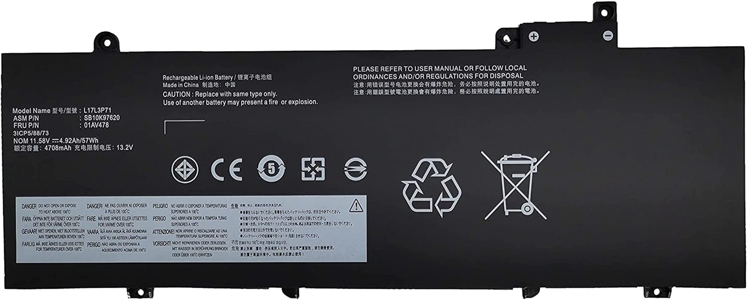 AKKEE L17L3P71 Laptop Batteria per ThinkPad T480S Series L17M3P71 L17M3P72 01AV478 01AV479 01AV480 SB10K97620 SB10K97621 SB10K97622 11.58V 57Wh