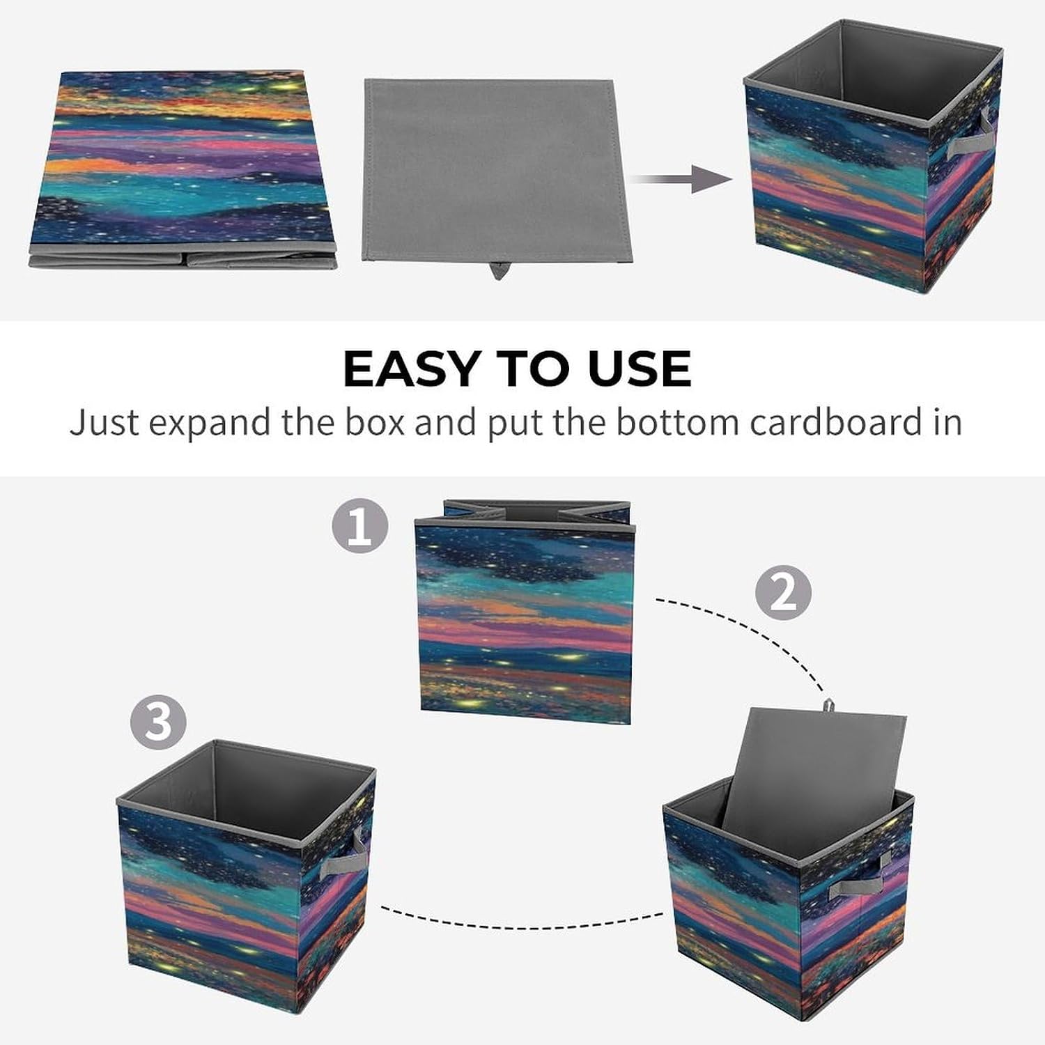 Colorful Sky Fabric Bins Storage Basket Square Baskets | Storage Bin with Double Handles,Cube Collapsible Organizers for Organization,Closet,Shelves,Offices