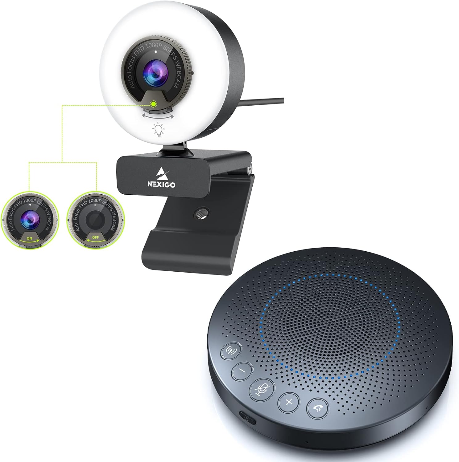 NexiGo 60FPS 1080P Webcam Kits, N960E Webcam with Light