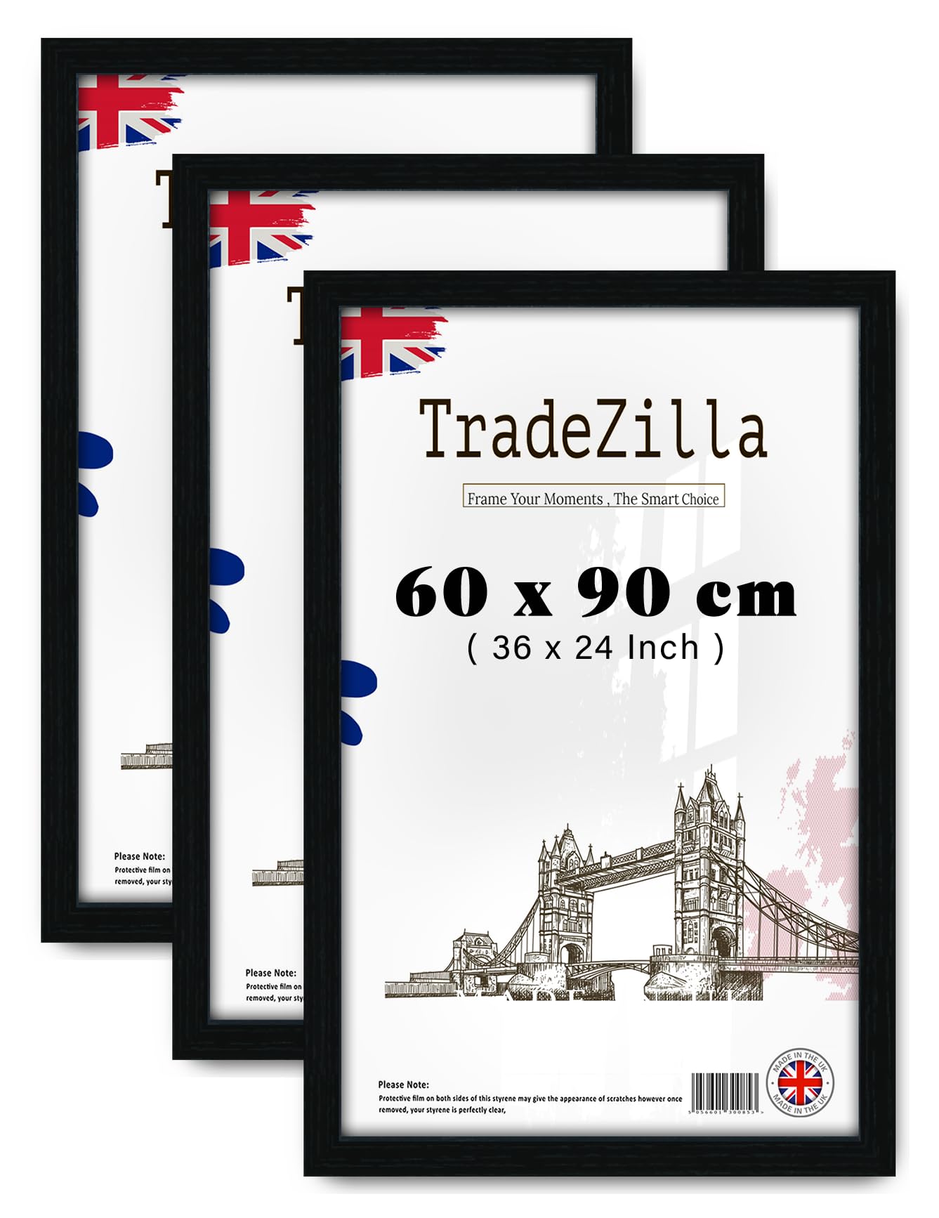 TradeZilla pack of 3 MDF Wood Picture Frame (60 x 90 CM) Wall Gallery Poster Frame for Art, Home Décor, Durable Engineered Wood, Hanging Hooks for Easy Mounting [ Black ]