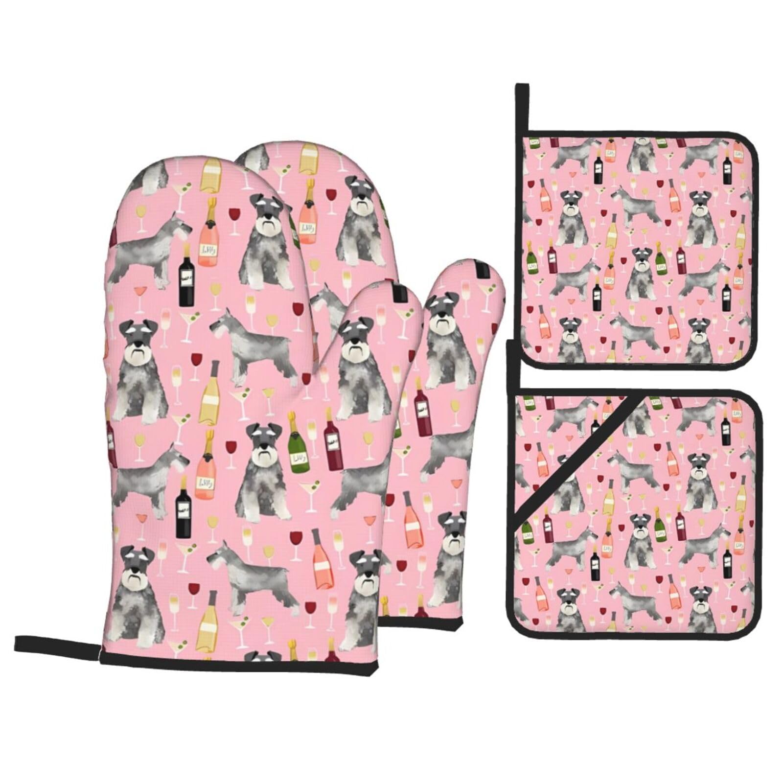 HJFCZH Schnauzer Prints Kitchen Covers: Waterproof Oven Layers for Safe Cooking & Easy Cleanup - 4 Piece Heat Protection Set