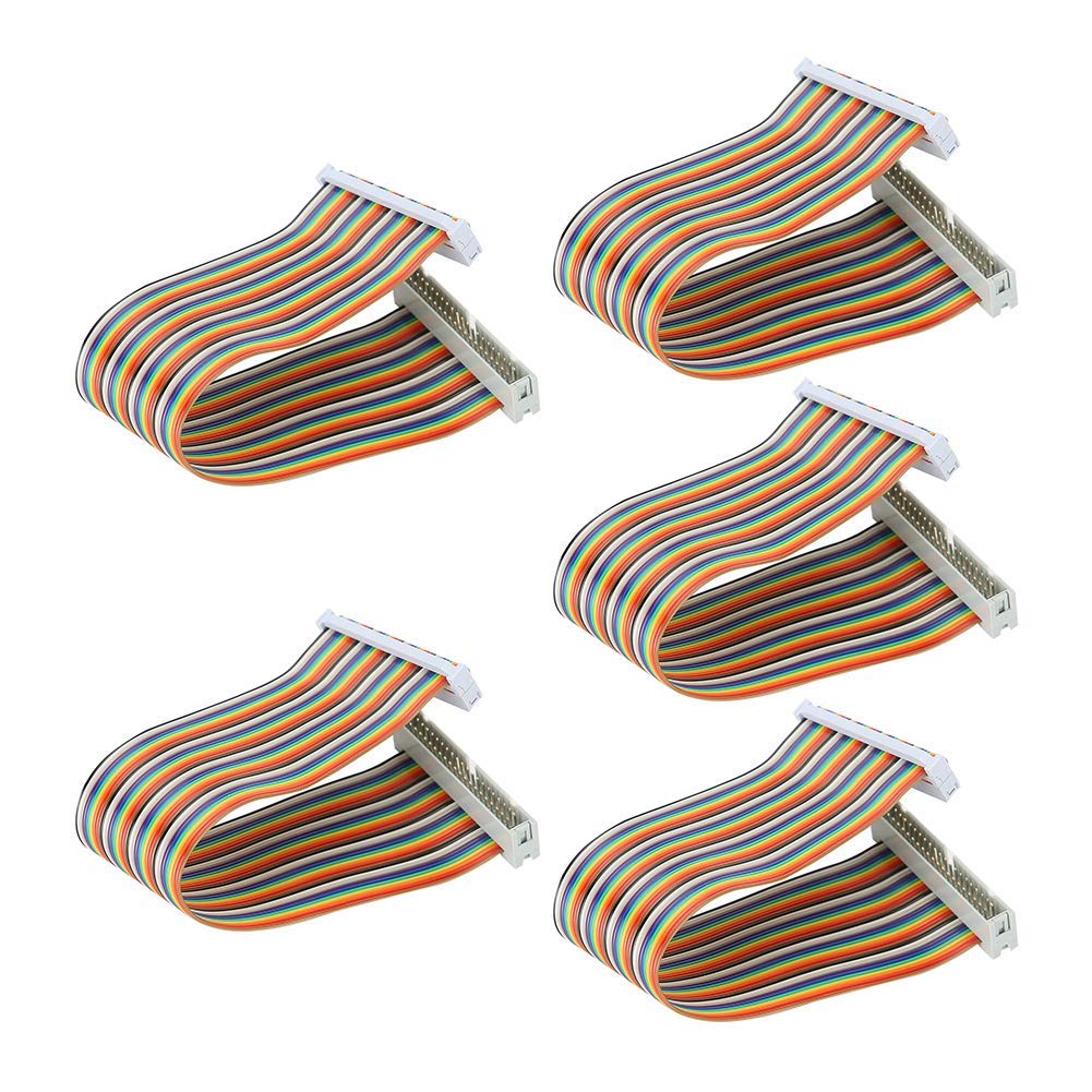 ASHATA Cavo GPIO da 5 Pezzi, Cavo a Nastro Piatto da 40 Pin Maschio a Femmina, per (7,9 Pollici)(da Maschio a Femmina)