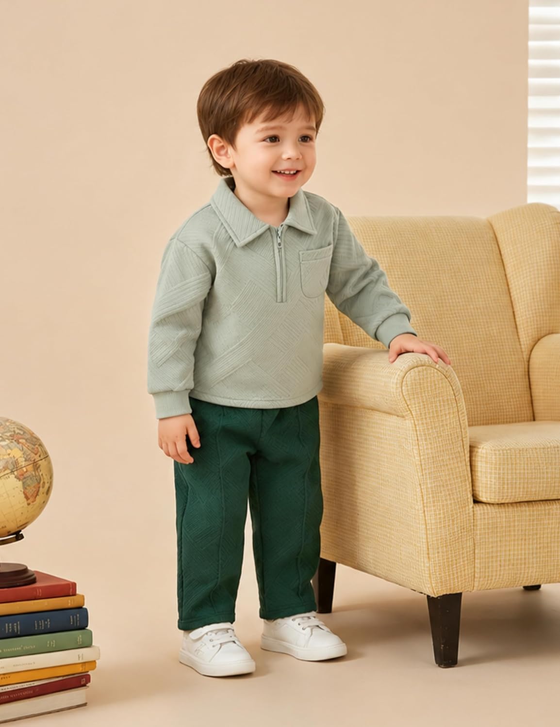 Toddler Baby Boy Fall Clothes Half Zipper Long Sleeve Sweatshirt and Pants with Pockets 2Pcs Winter Outfits Set 12M-4T image 3
