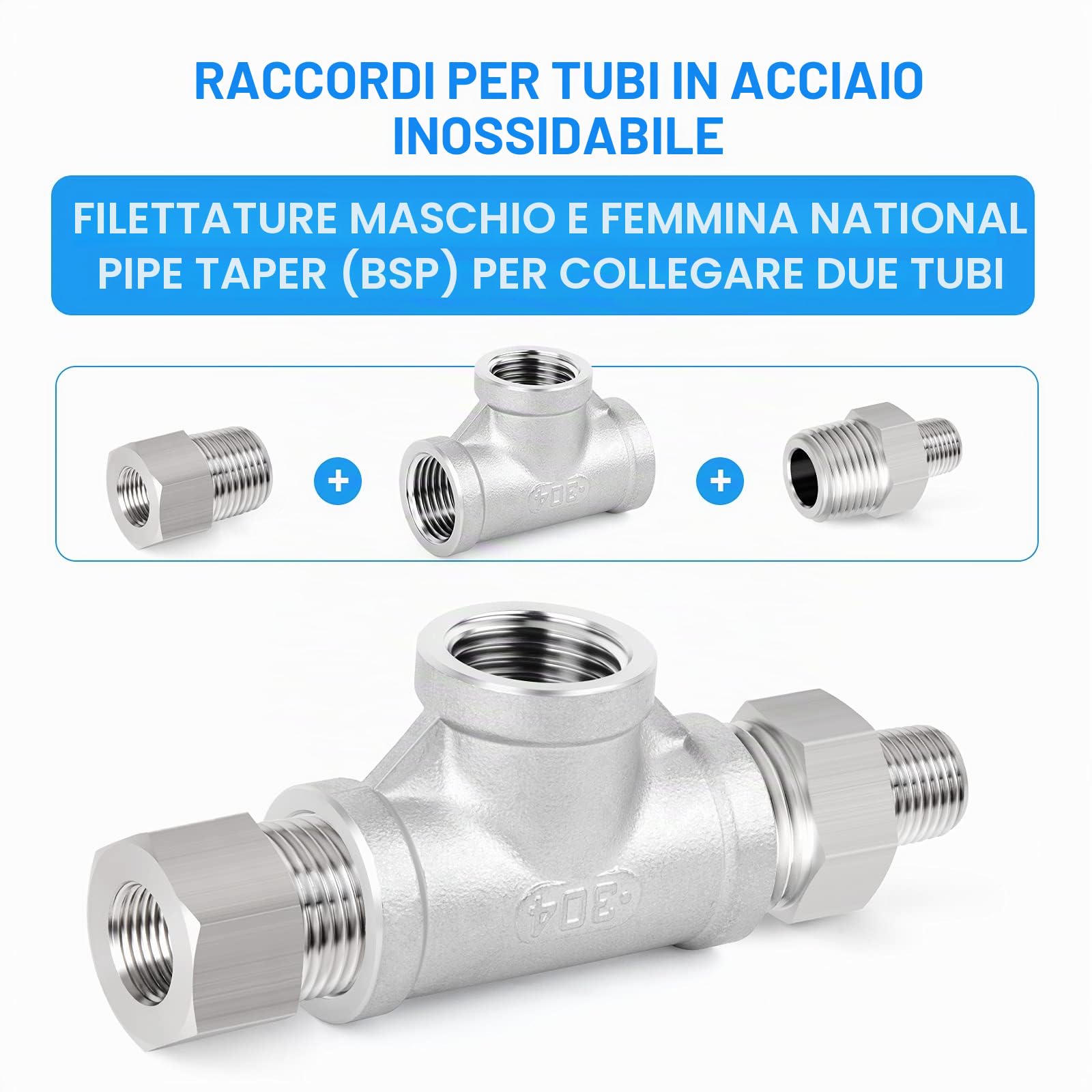 2 Pezzi Raccordi per Tubi a T Femmina BSP a 3 Vie 1" x 1" x 1" in Acciaio Inossidabile 304
