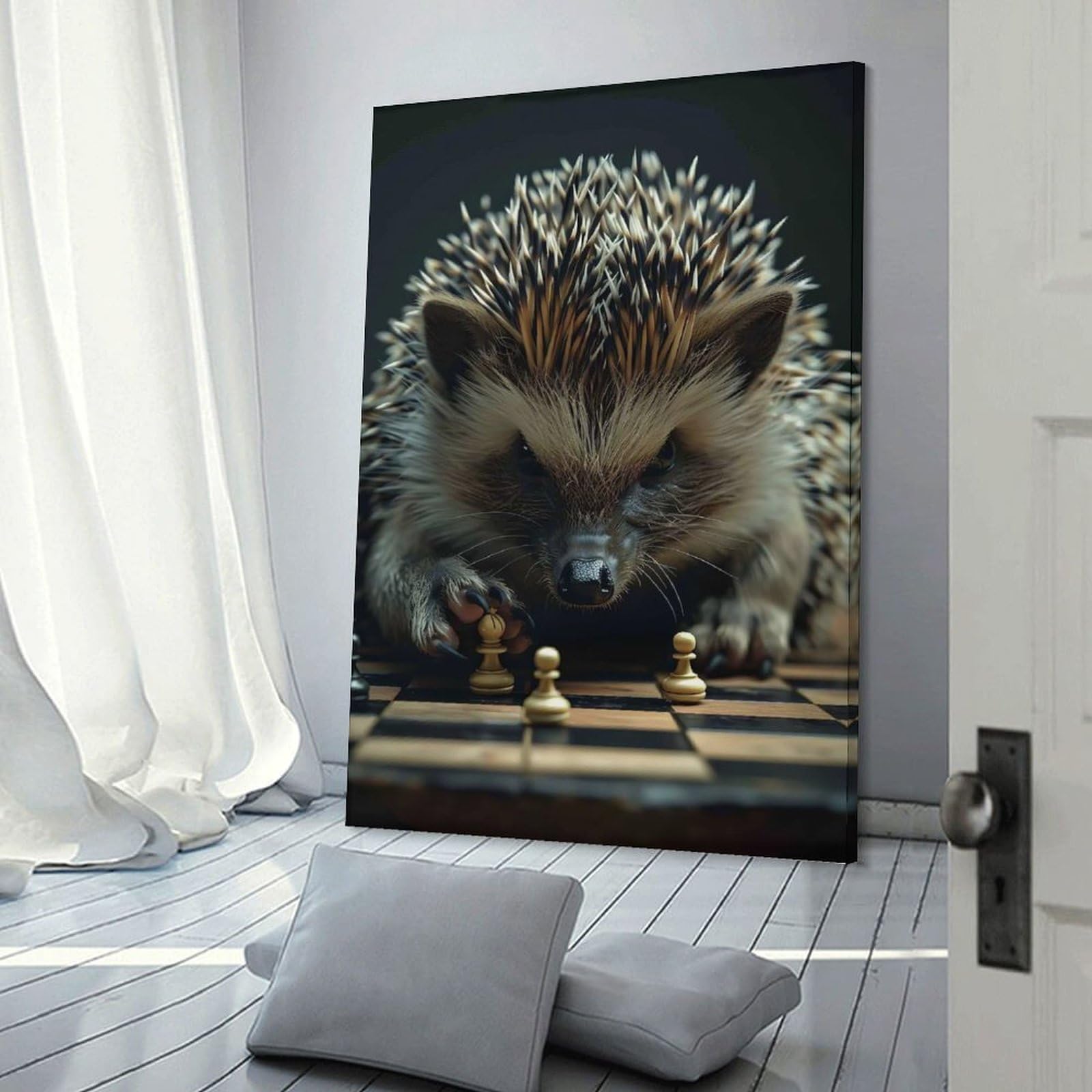Junmoney Hedgehog Chess Room Decor Wall Art, 16x24inch(40x60cm), for Office, Study Or Home Workspace, A Smart Decor Choice for Study Walls