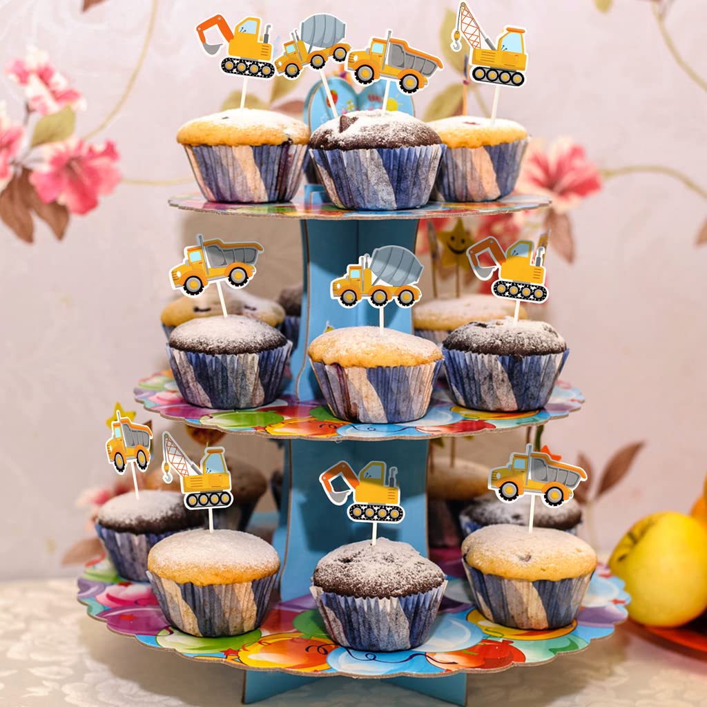 28 Baufahrzeug Cupcake Topper – Aus Papier, 7 Motive, Ideal Für Kindergeburtstage Mit Baustellen-Motto