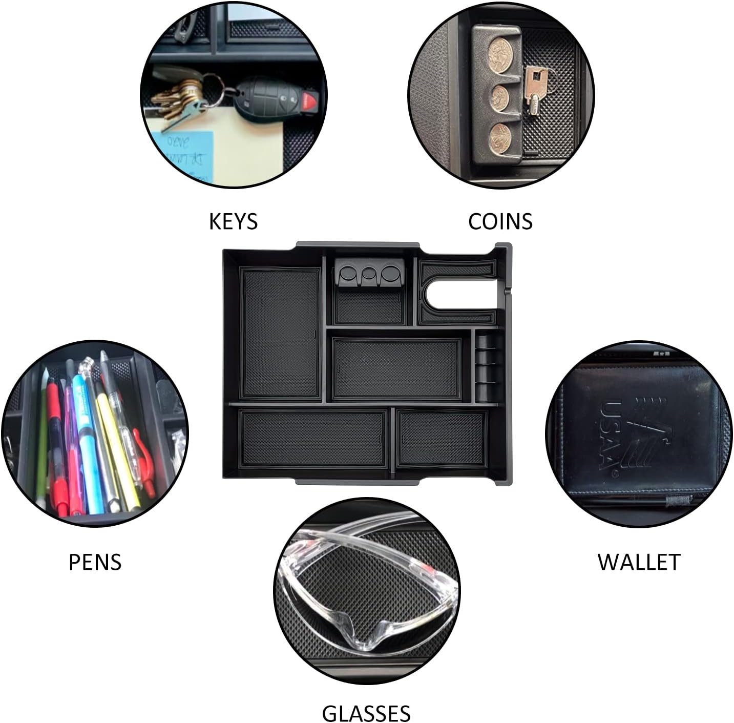 JOJOMARK Compatible with Toyota Tundra Accessories Center Console Tray Organizer for Tundra 2014-2020 2021 Insert ABS Armrest Box Secondary Storage (Black)