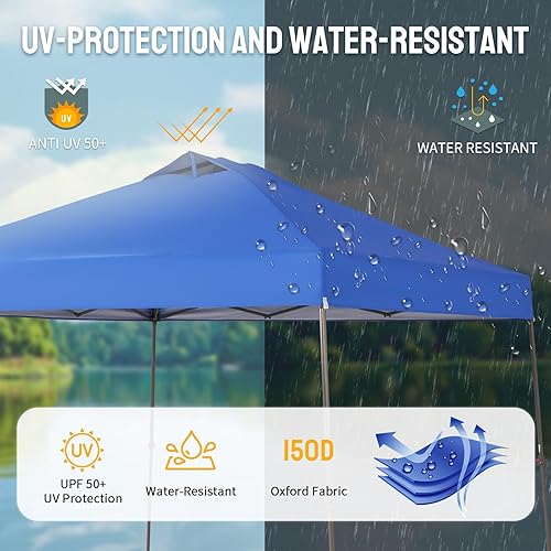 Miniatura 6 de CROWN SHADES Tienda de campaña de playa desplegable de 10 x 10 pies con bolsa con ruedas, 8 estacas, 4 cuerdas, toldo para exteriores, color azul