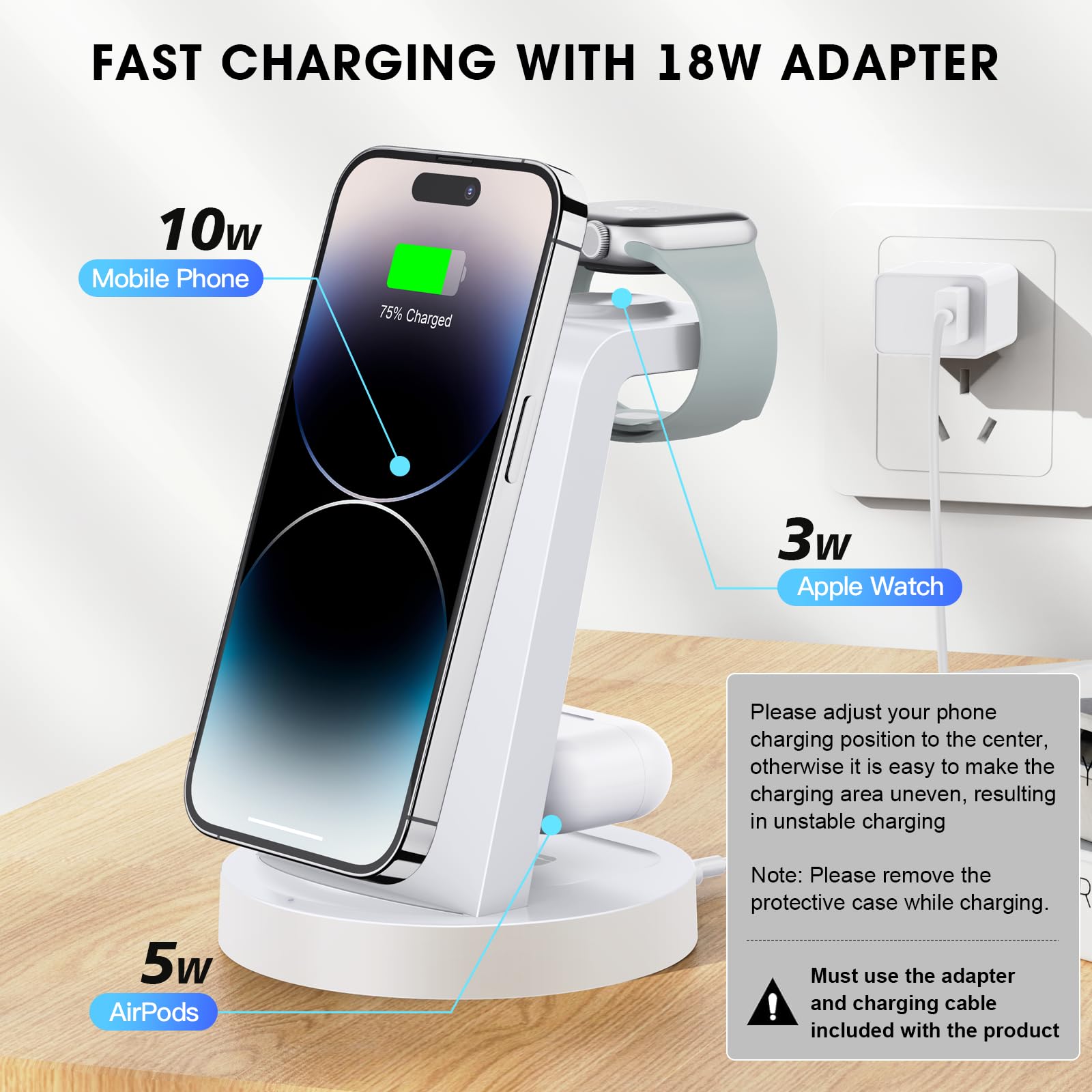 3 in 1 Charging Station for iPhone - Wireless Charger for Apple Products Multiple Devices - Charging Dock Stand for AirPods (for iPhone 17 16e 16 15 14 13 pro 12 11 X Max)