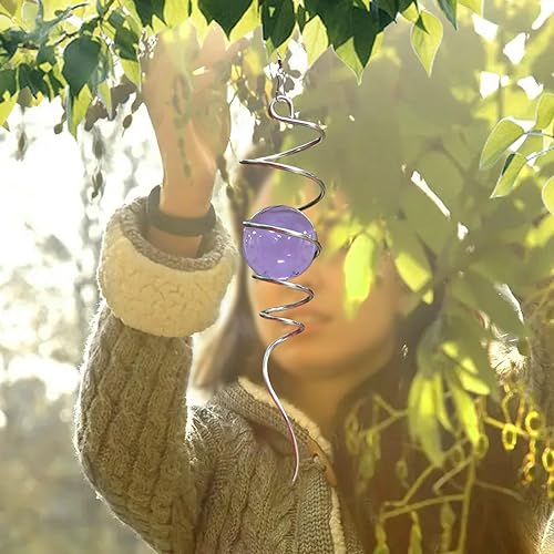 Miniatura 9 de Esculturas de viento decorativas en espiral, bola de observación, cola de 11 pulgadas y orbe de vidrio de 2 pulgadas, decoración de jardín para