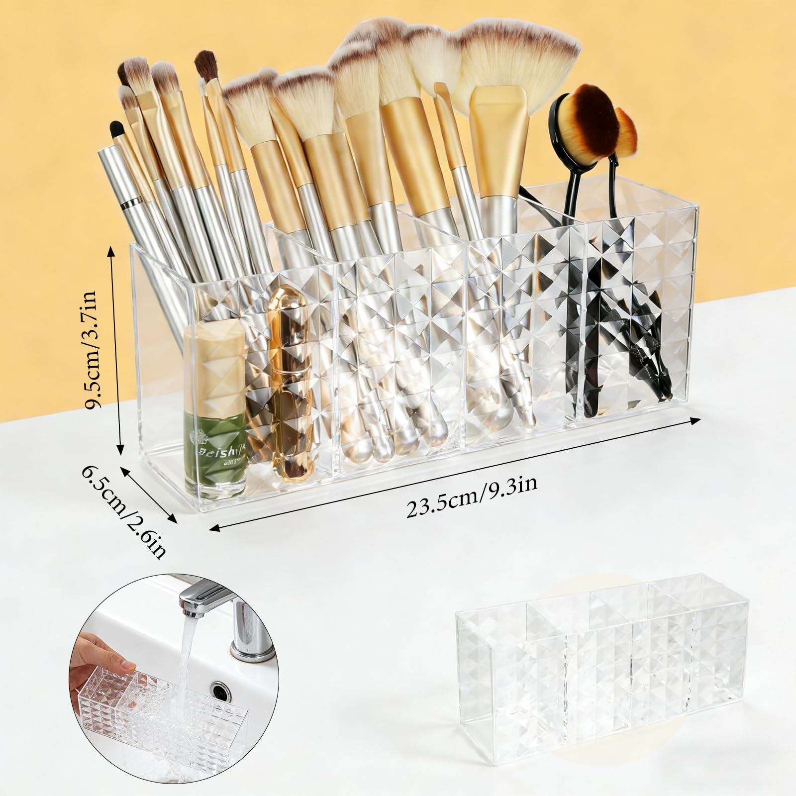 2 Pièces Rangement Pinceaux Maquillage, 4 Compartiments Support Cosmétique | Pot à Crayon en Acrylique Transparent pour Eye-liners, Pinceaux, Rouges à Lèvres et Mascaras