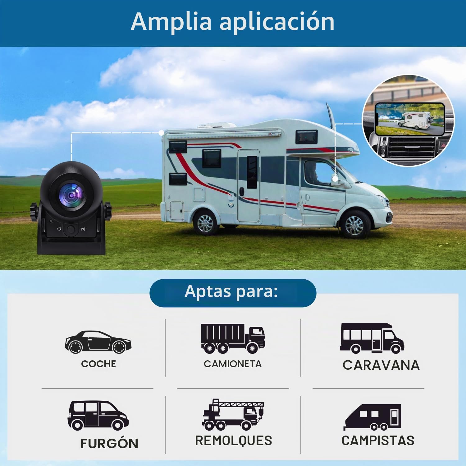 MSTING WiFi Cámara de visión Trasera Cámara de Enganche magnético WiFi para remolques, remolques de Viaje ect(Soporte para Android y iPhone)