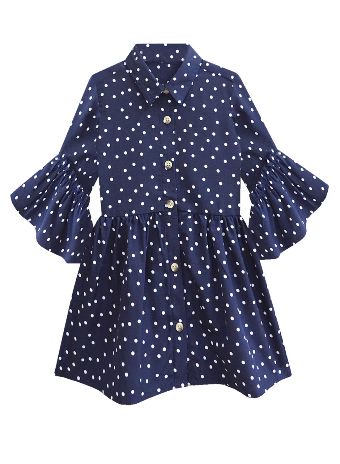 A.T.U.N. (ALL THINGS UBER NICE)Girl's Crepe Shirt Knee-Long Casual Dress (GDRS CLA_Navy-White_8-9 Years)