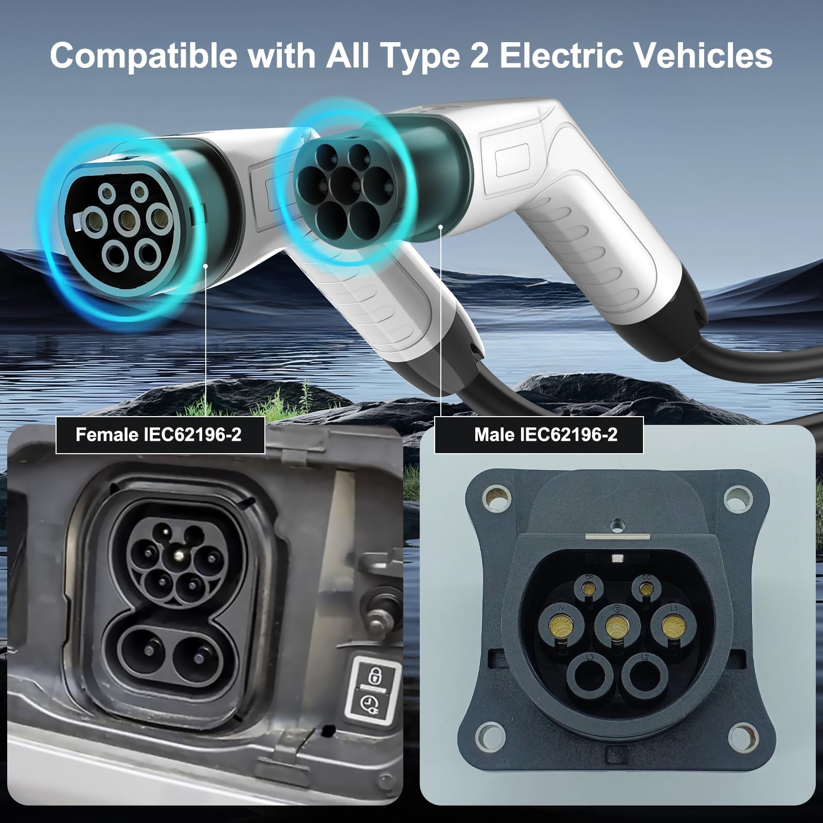 Câble De Charge Type 2 Vers Type 2 Pour Voiture électrique - 32A / 400V / 22kW / 5m - Charge Rapide Triphasée, Compatible Porsche, Mercedes, BMW