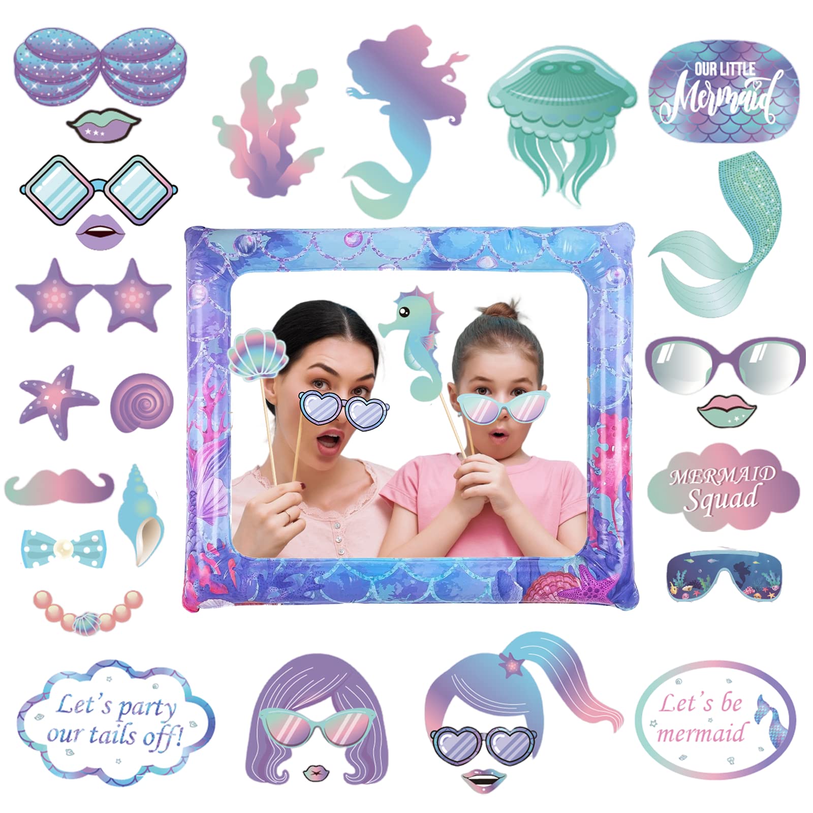 Buy Mermaid Inflatable Selfie Photo Frame & 30Pcs Photo Booth Props