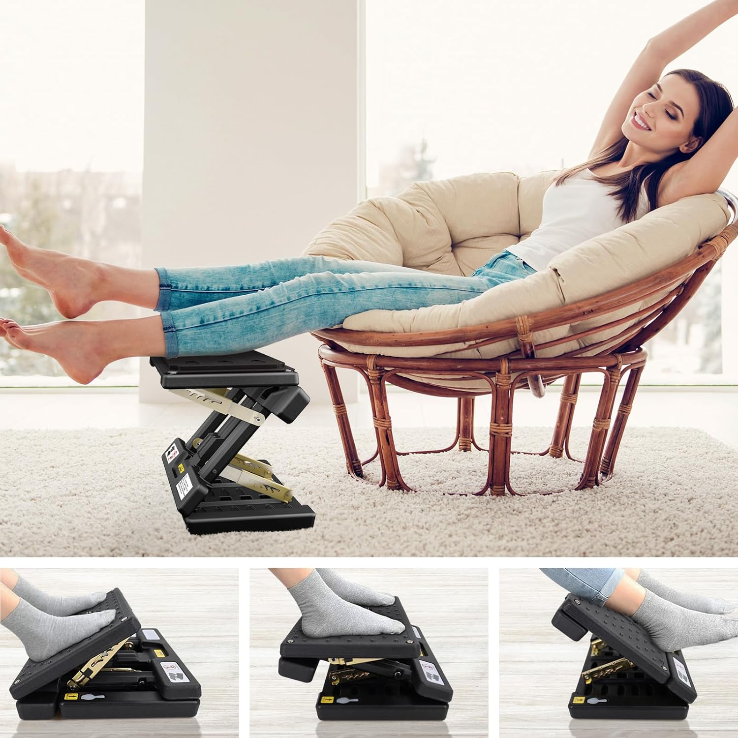 foldable foot rest, computer foot rest under desk, 12modes adjustable ergonomic for office, loading capacity 80 pounds, removable eva cushion, all-season(black) black & eva cushion