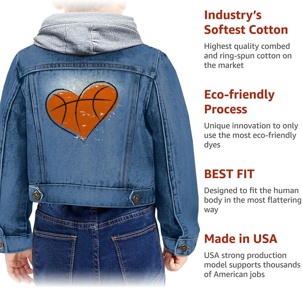 Basketball Heart Toddler Hooded Denim Jacket - Basketball Items - Cute Boy Items
