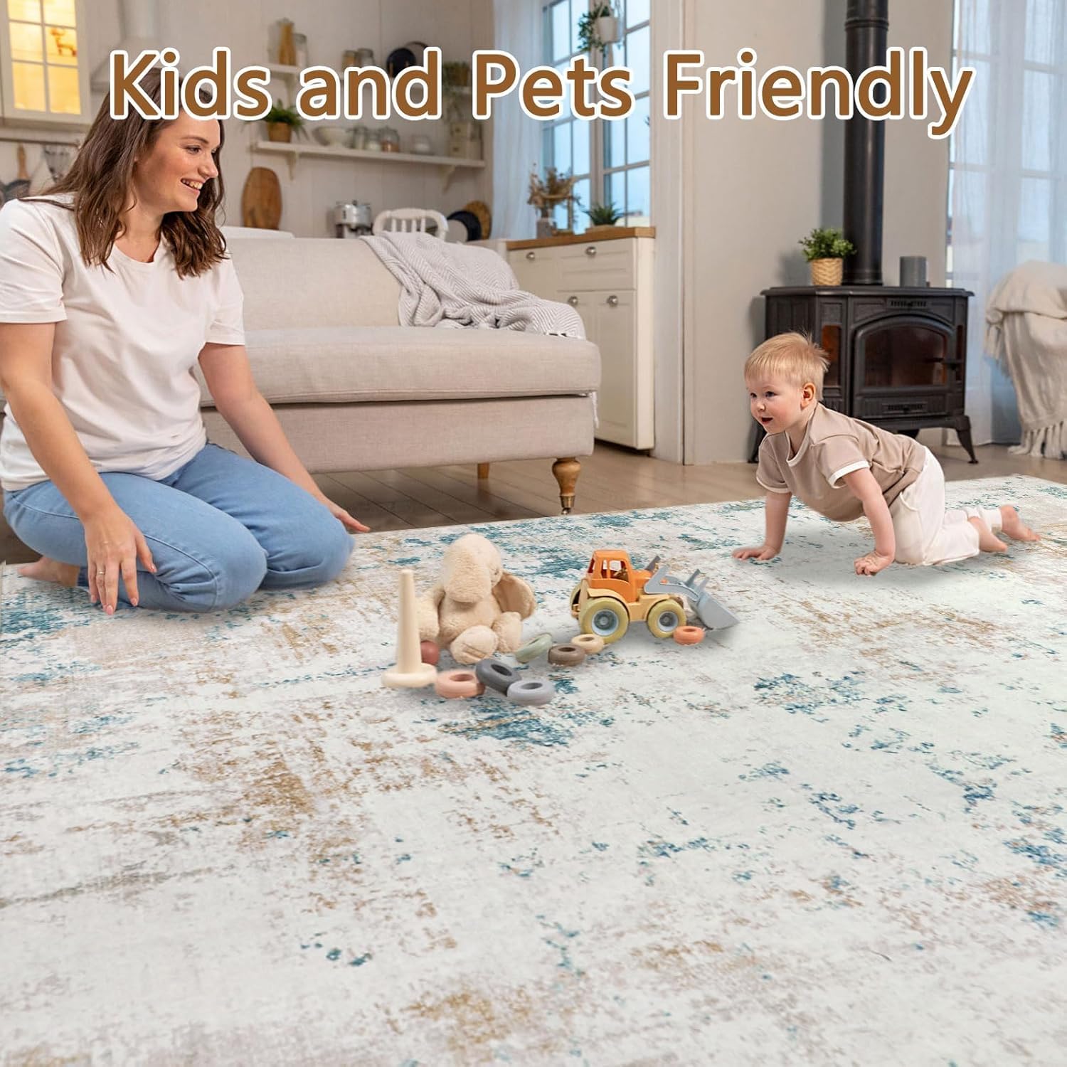 Homcomodar Tappeto Salotto Beige 160x230cm Morbido Tappeto Scendiletto Camera da Letto Tappeti Lavabili per Salotto Cameretta Bambino Ufficio