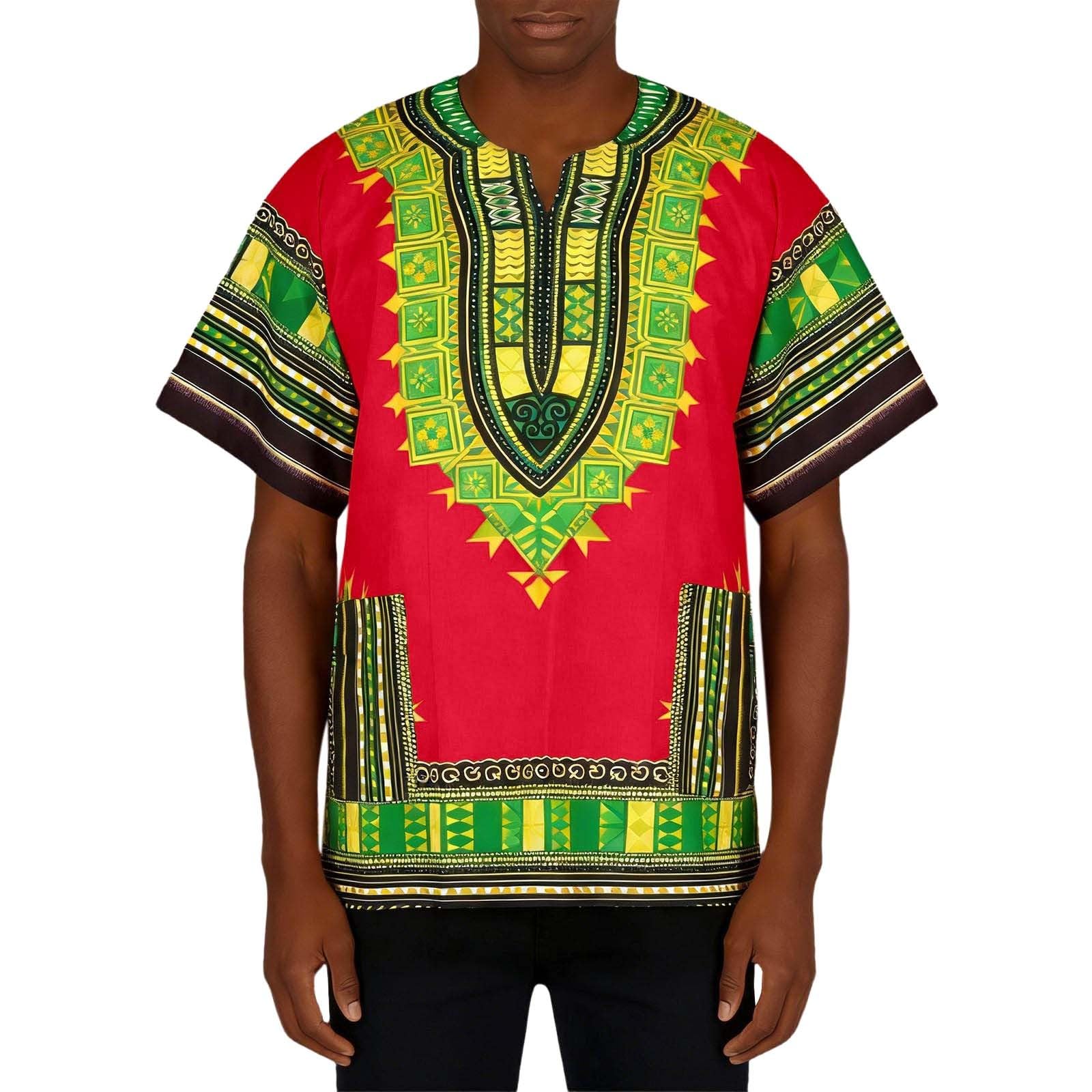 RUMAOZIA African Dashiki T-Shirt for Men 3D Printed Short Sleeve Retro Casual Hippie Africa Dashiki Tops African Cotton Shirt Unisex Tribal Festival Boho Hippie Kaftan, U Red, 6XL