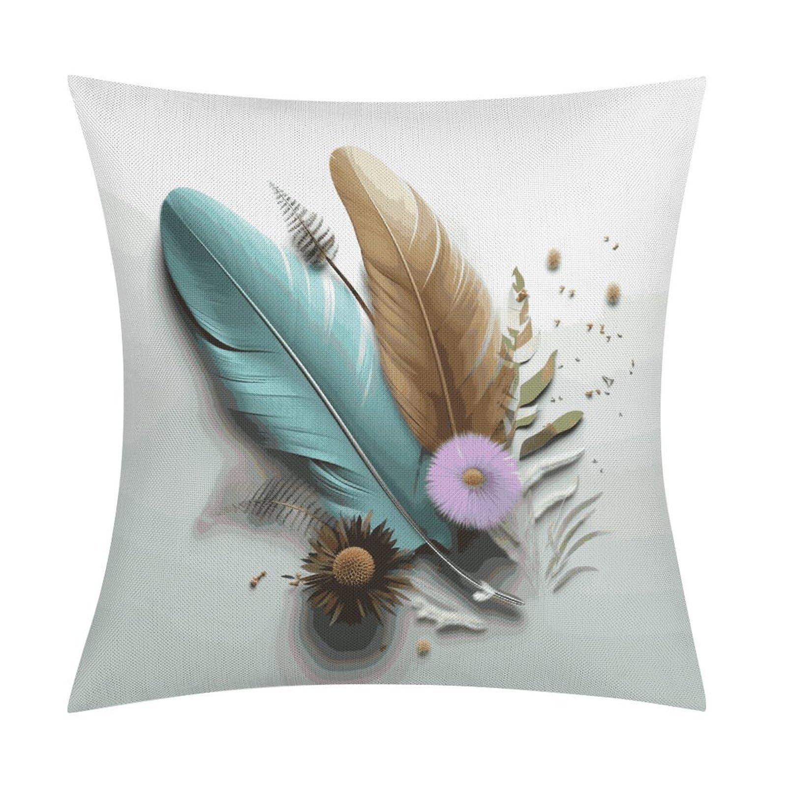 Fodpand Style Feather Flower Pillow Covers 18X18 Inch, Pillow Cases Boho Farmhouse, Throw Pillow Covers For Couch Sofa Bed Spring Home Decor
