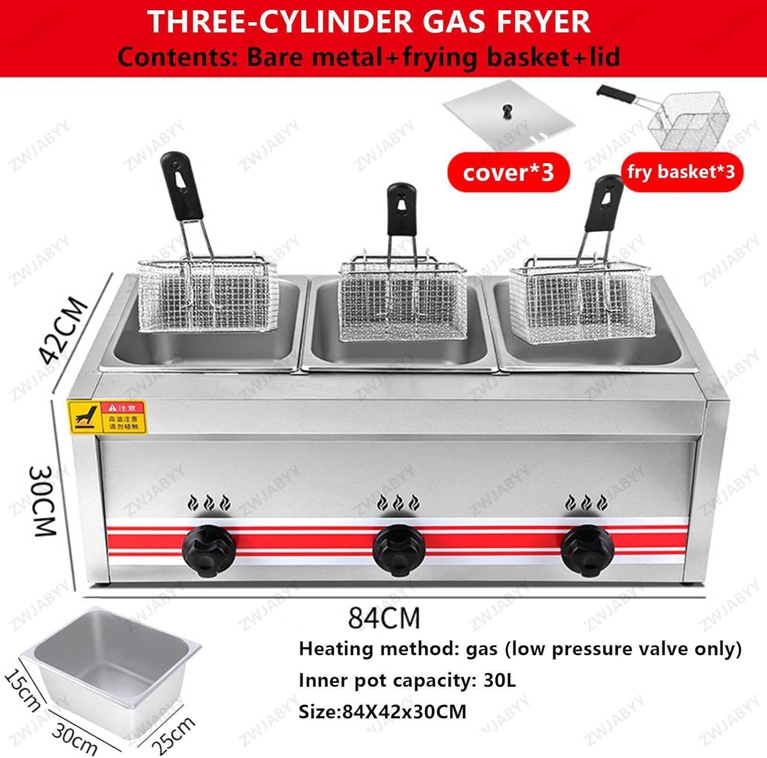 Friggitrice A Gas Professionale, Friggitrice Commerciale in Acciaio Inossidabile con Cestelli E Coperchi per Friggitrice, per Cucina Domestica per Ristoranti Commerciali, Triplecylinder10l+10l+10l