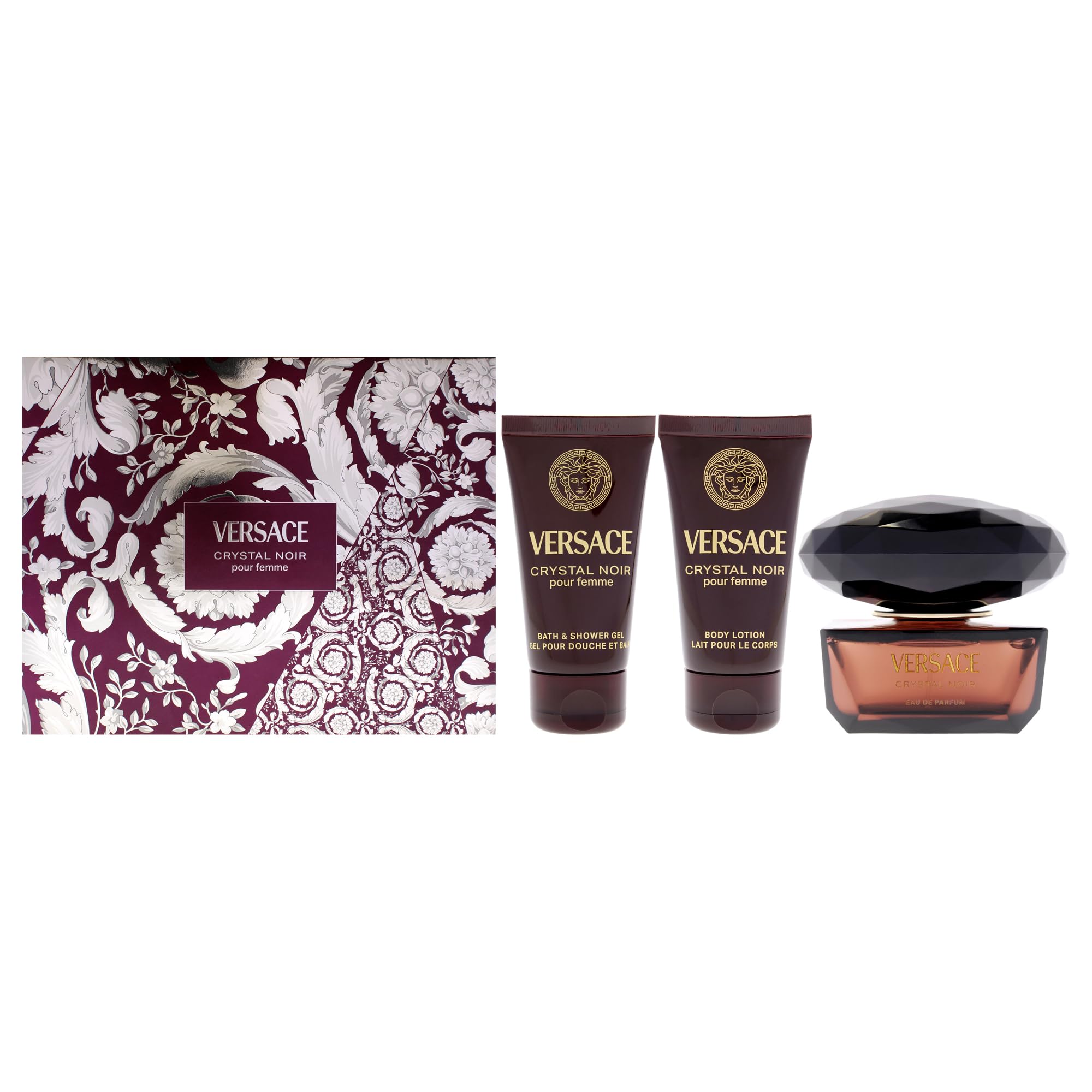 Versace Crystal Noir Eau de Parfum Gift Set 2025, 50 ml, EDP, 50 ml Körperlotion und 50 ml Duschgel