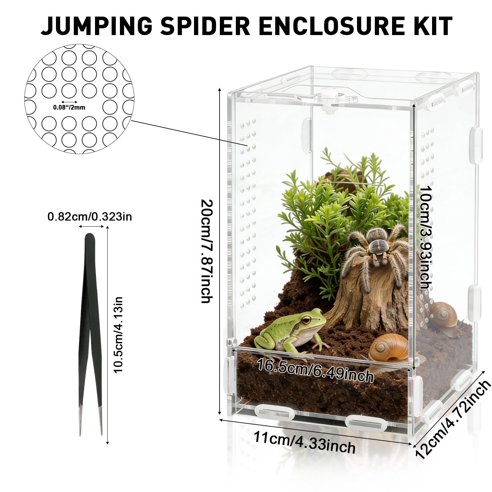 DARANYI Terrarium à Escargots en Acrylique, 20x12x11cm Transparent Vivarium avec Trous d'air, Boîte d'alimentation d'insectes, pour Araignées, Grenouilles Cornues, Lézards, Escargot et Autres Reptiles - 4