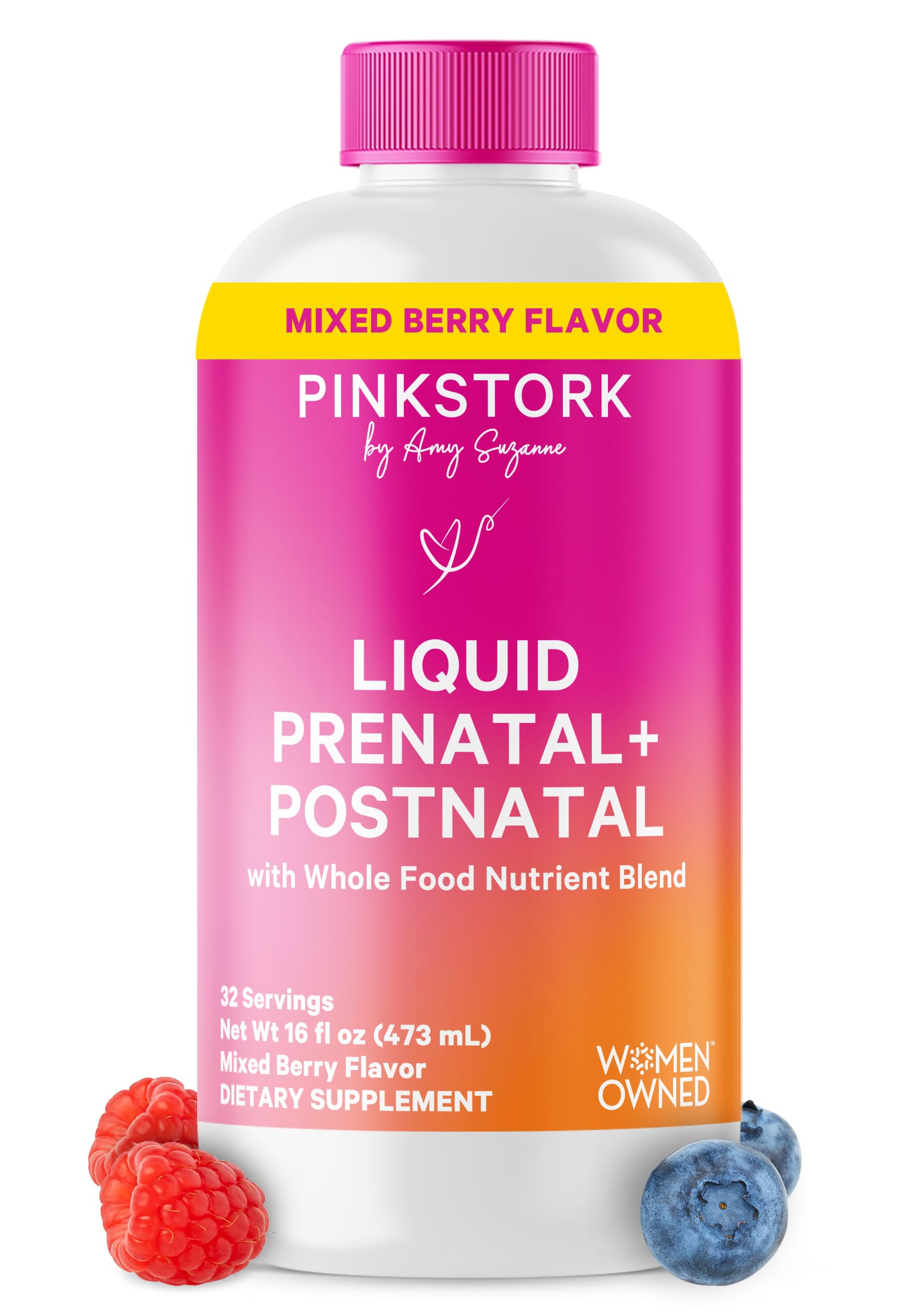 Liquid Prenatal Vitamins for Women - Berry Flavor - Organic Food Blend - Fertility, Pregnancy, Postpartum Essentials - Morning Sickness Support - Breastfeeding & Lactation - 32 Servings